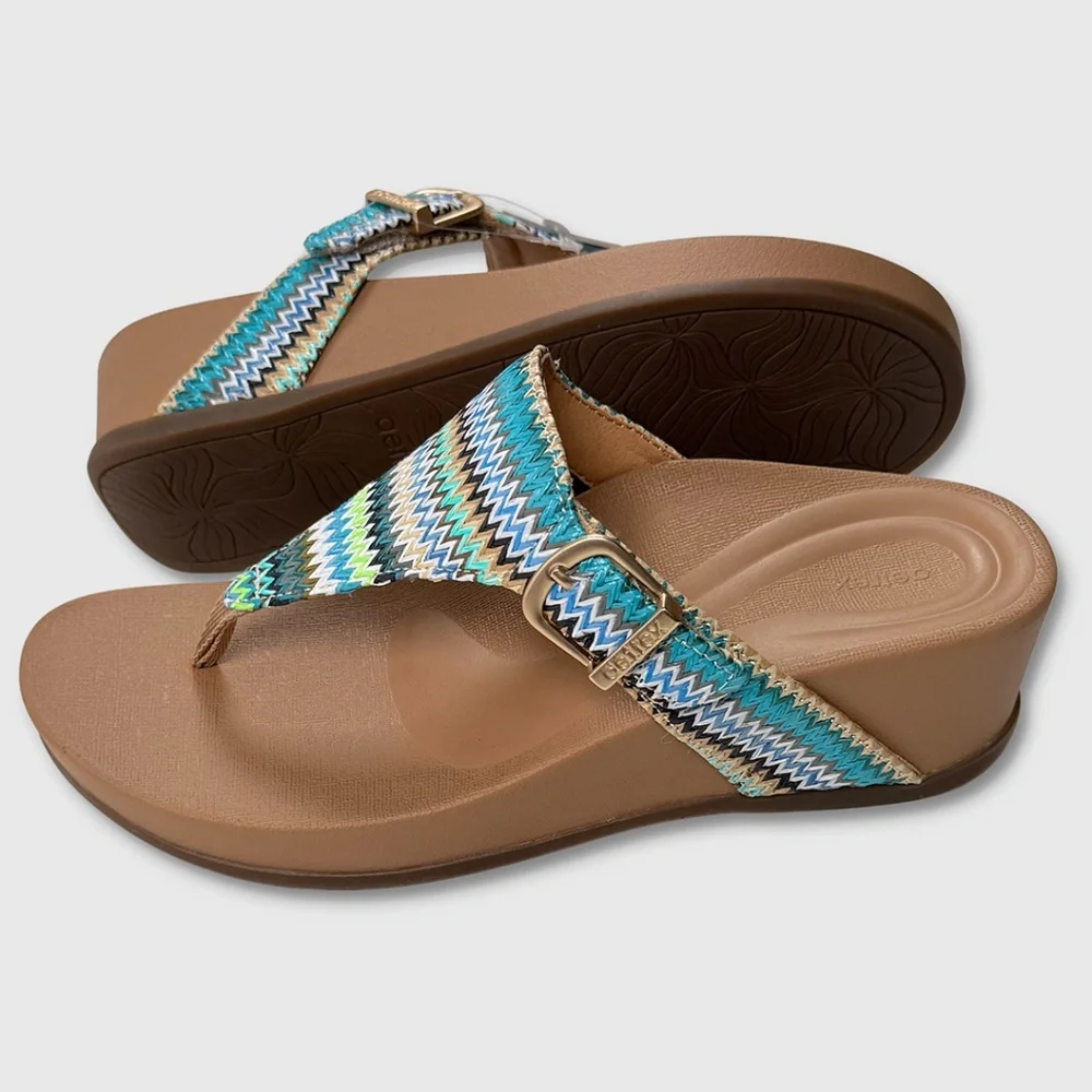 Aetrex‎ Kate Woven Wedge Sandals - Womens Size 8.5 Tan / Multi - #48925-OF